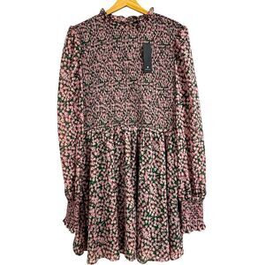Lulus XL Floral Forever Green and Pink Smocked Skater Dress NWT